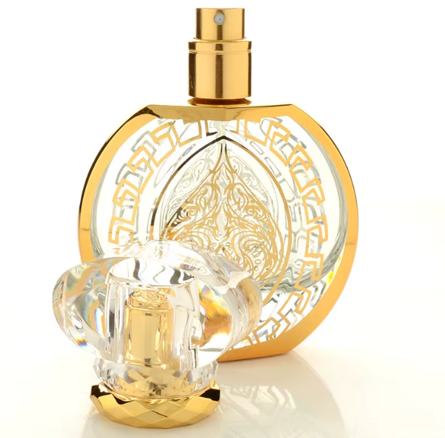 شیشه عطر 50 میل پیچی عربی گرد طلاکوب  کد 173